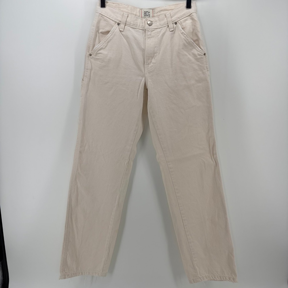 BDG Womens Carpenter Jeans 25 Cream Straight Leg Utility Workwear Cotton